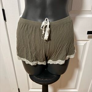 Olive Green Lace-Trim Sleep Shorts